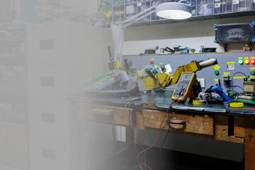Digital Multimeter and Circuit Board with Empty Space for Text