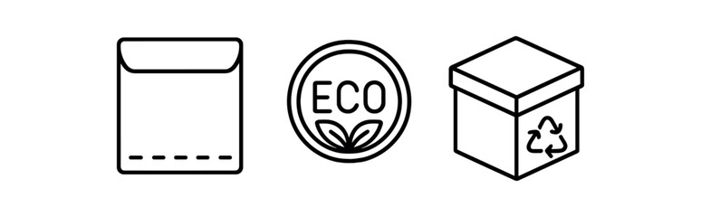 Obraz premium Outline icon different items padded kraft mailer eco stamp upcycled box perfect icons style isolated on transparent background
