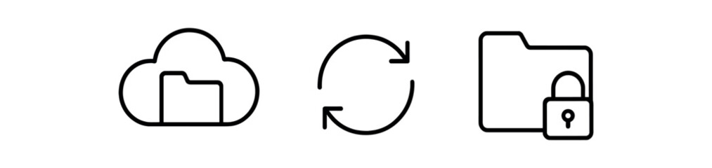 Outline icon different items personal cloud drive sync arrows secure folder icon perfect icons style isolated on transparent background