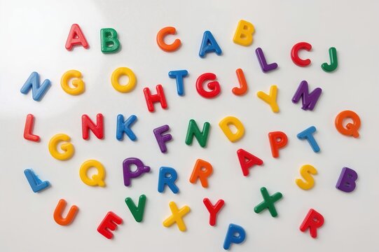 Bright letter magnets arranged on a white surface - Powered by Adobe