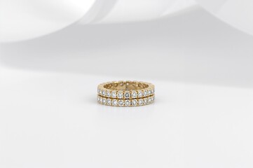 Eternity Band Ring with Dual Rows of Diamond Pave on White Surface