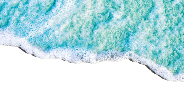 Aerial view of ocean waves with white foam on transparency background, creating dynamic and textured contrast