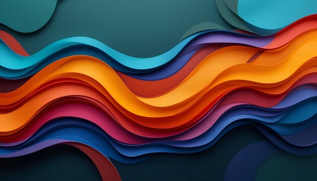 Vibrant abstract layered wavy paper shapes creating dynamic colorful flow design