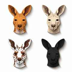 Fototapeta premium Stylized Kangaroo Heads in Various Colors and Patterns