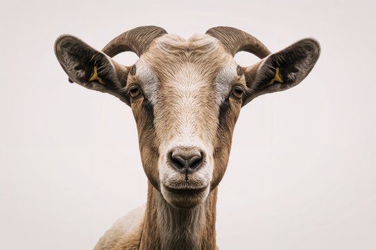 Detailed close-up of a goat's face in a natural farm setting