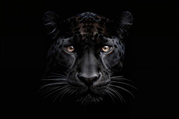 Obraz premium Close-up of a black panther against a dark backdrop