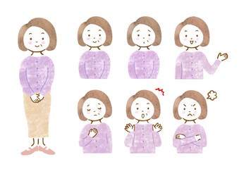 シニア女性の表情バリエーションセット