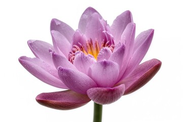 Obraz premium Detailed view of a vibrant pink and purple water lily against a white backdrop