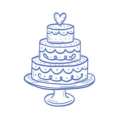 A blue cake with a heart on top of it. The cake is three layers and is sitting on a blue plate