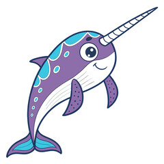 Cute cartoon narwhal with a horn © KULSUM