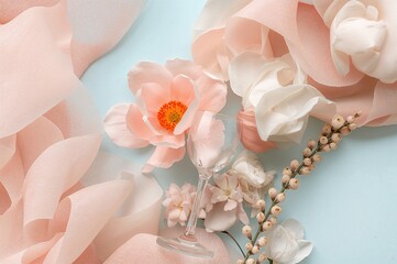 Modern art composition featuring a floral wine glass on a soft-toned backdrop