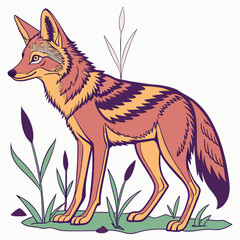 Stylized illustration of a coyote standing in tall grass
