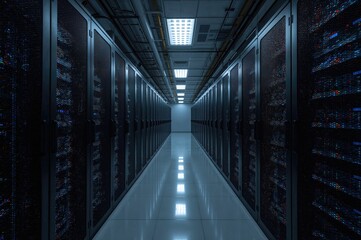 Inside a working data facility with hosting, computing clusters, supercomputers, virtual machines, cloud services, and cryptocurrency mining operations