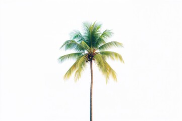 Fototapeta premium Single coconut palm standing against a white backdrop