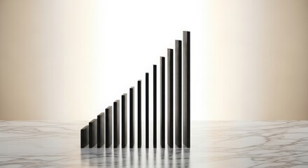 Obraz premium Bar chart showing upward trend and growth on a marble surface with a soft light background