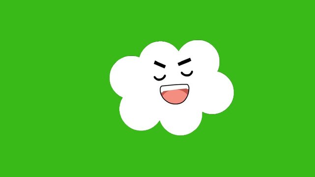 Animated laughing cloud on green screen. Seamless loop, ideal for cartoons, kids content, and lighthearted projects