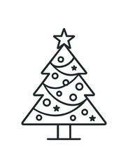 vector line illustration christmas tree isolated on white background