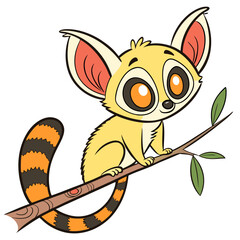 Cute cartoon lemur sitting on a tree branch