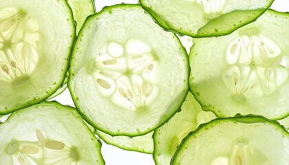 Freshly Sliced Green Cucumbers on White Background for Healthy Eating