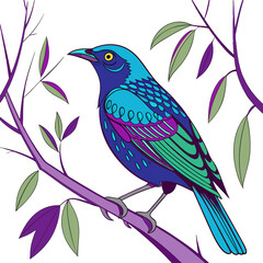 Colorful blue and green bird perched on a branch