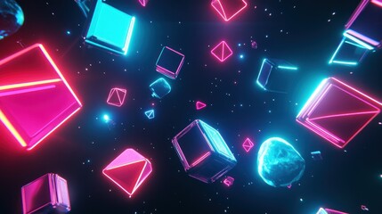 Neon Geometric Shapes in Space