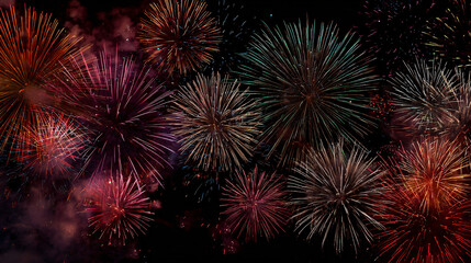 Fireworks and firecrackers lighting up the night sky during Chinese New Year celebrations.