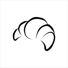 Hand-drawn croissant in doodle style. Black brush line illustration on transparent background. Perfect for bakery, café branding, packaging, menus, and digital design.