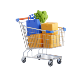 3d render shopping cart full of vegetables icon