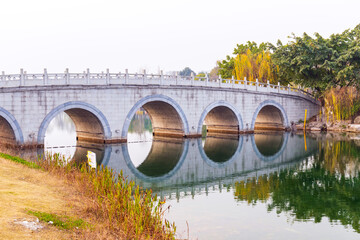 Stone bridge landscape in Jinjiang Lake Park, Chengdu, Sichuan Province, China