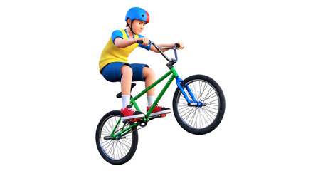 Obraz premium cartoon bmx riders thrilling wheelie dynamic 3d model, extreme sports action, isolated on transparent background