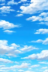 Fototapeta premium A vertical panel shows a bright blue sky filled with fluffy, cartoonish, white clouds of varying sizes and shapes