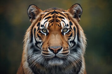 Fototapeta premium Detailed close-up of a peaceful tiger, highlighting natural elegance with a gentle blur.