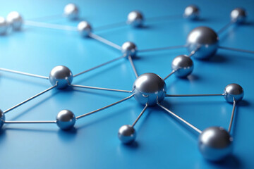 Obraz premium Clean 3D rendering of a social connection network with interconnected nodes and links representing communication, digital interaction, teamwork, and technology structure in an abstract visual diagram.