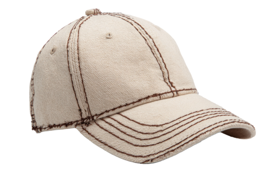 Beige baseball cap with brown stitching (2)