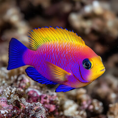 Vibrant fish swimming gracefully through colorful coral garden, showcasing stunning hues