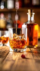 Refreshing Whiskey Cocktail with Ice in a Stylish Glass