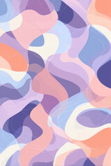Naklejka premium Abstract wallpaper with flowing swirl shapes and layered pastels in peach, lavender, sky blue and ivory creating a modern artistic and calming décor pattern, background stock illustration image