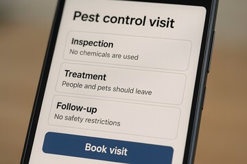 A smartphone screen displaying a pest control visit interface. 