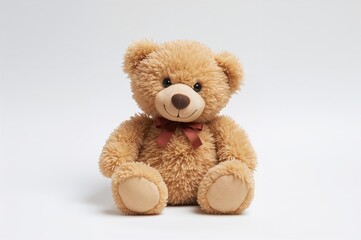Obraz premium Adorable small teddy bear holding a camera against a plain white backdrop