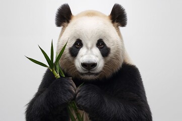 Fototapeta premium Close-up shot of a large panda bear against a white backdrop