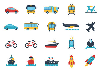 Fototapeta premium Colorful array of various transportation icons neatly arranged