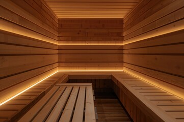 Modern sauna design featuring wood accents and LED illumination