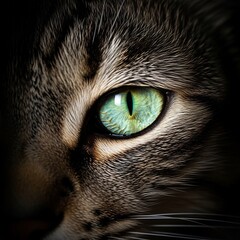 Piercing Green Gaze: A Tabby Cat's Eye in Dramatic Macro Detail