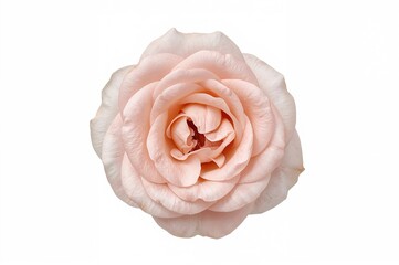 Single damask rose bloom set against a plain white backdrop