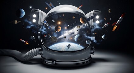 The Universe Contained: A Surreal Cosmic Scene Inside an Astronaut's Helmet
