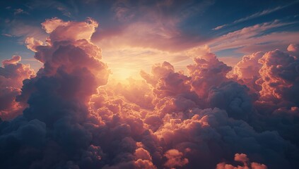 Sunset with cumulus clouds and a dimming sun