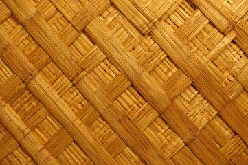 Detailed view of a golden-hued woven bamboo design