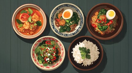 Vegan Thai Food Variety Illustration