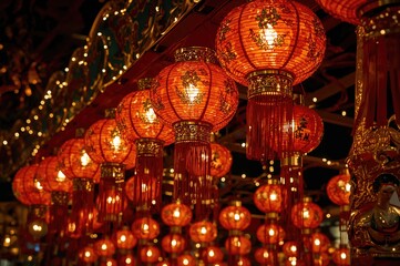 Obraz premium Festive Lighting Decorations for Traditional Water Lantern Ceremony