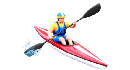 cartoon kayakers thrilling whitewater descent a 3d model of intense paddling action, isolated on transparent background